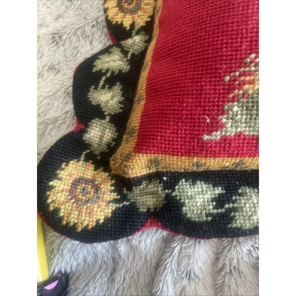 Needlepoint Rooster Throw Pillow French Country Zipper Closure Farm House